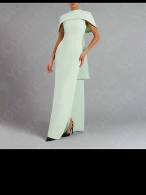 Elegant Mint Cape-Detail Evening Dress - Women